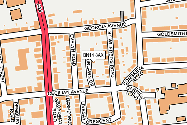 BN14 8AX map - OS OpenMap – Local (Ordnance Survey)