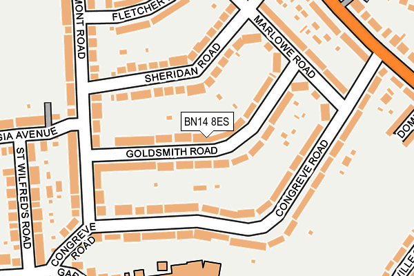 BN14 8ES map - OS OpenMap – Local (Ordnance Survey)