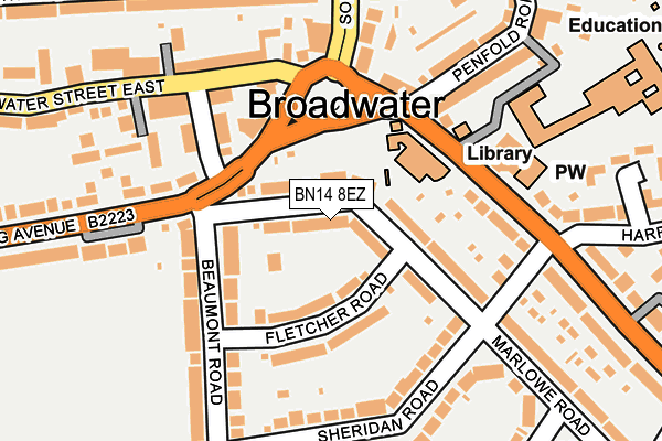 BN14 8EZ map - OS OpenMap – Local (Ordnance Survey)