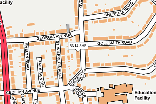 BN14 8HF map - OS OpenMap – Local (Ordnance Survey)