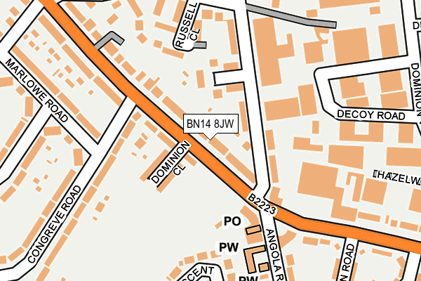 BN14 8JW map - OS OpenMap – Local (Ordnance Survey)