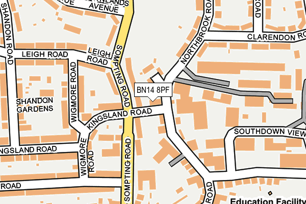 BN14 8PF map - OS OpenMap – Local (Ordnance Survey)
