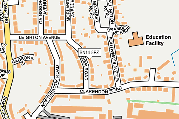 BN14 8PZ map - OS OpenMap – Local (Ordnance Survey)