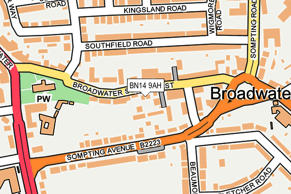 BN14 9AH map - OS OpenMap – Local (Ordnance Survey)