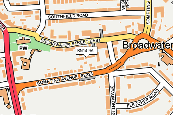 BN14 9AL map - OS OpenMap – Local (Ordnance Survey)