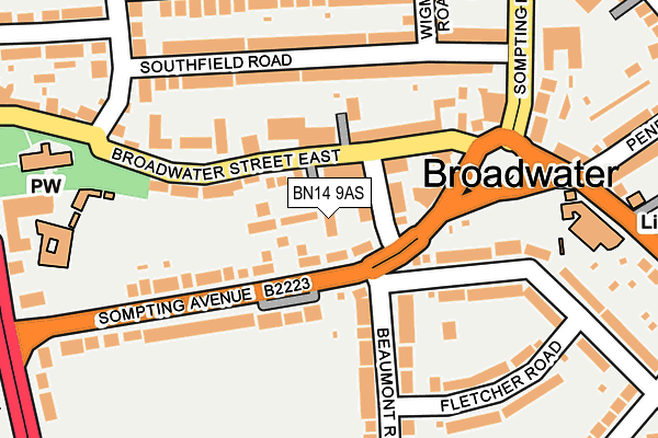 BN14 9AS map - OS OpenMap – Local (Ordnance Survey)