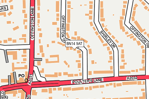 BN14 9AT map - OS OpenMap – Local (Ordnance Survey)