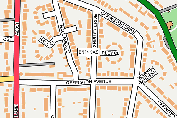 BN14 9AZ map - OS OpenMap – Local (Ordnance Survey)