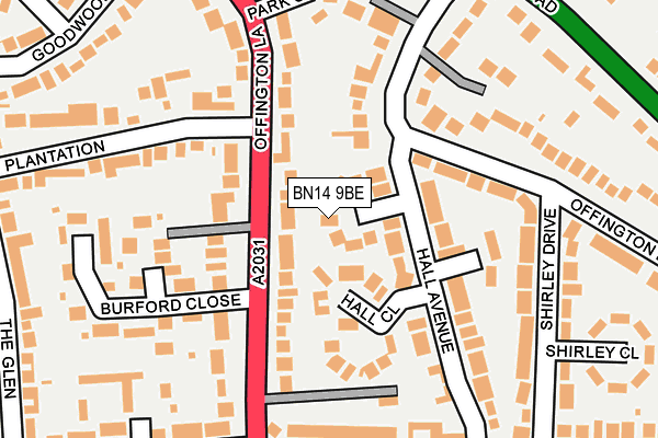 BN14 9BE map - OS OpenMap – Local (Ordnance Survey)
