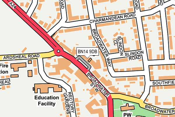 BN14 9DB map - OS OpenMap – Local (Ordnance Survey)