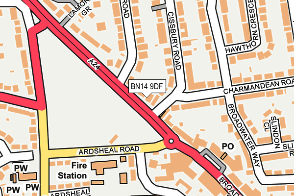 BN14 9DF map - OS OpenMap – Local (Ordnance Survey)