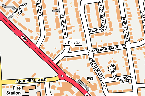 BN14 9GX map - OS OpenMap – Local (Ordnance Survey)