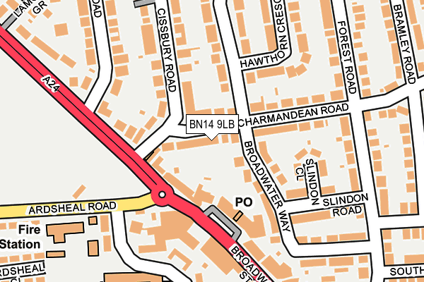 BN14 9LB map - OS OpenMap – Local (Ordnance Survey)