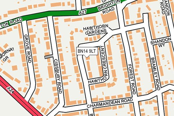 BN14 9LT map - OS OpenMap – Local (Ordnance Survey)