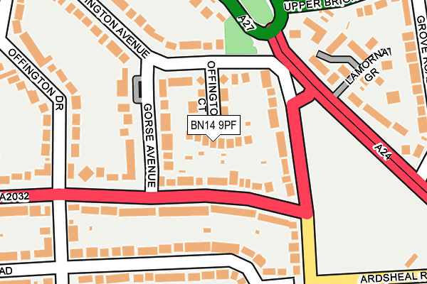 BN14 9PF map - OS OpenMap – Local (Ordnance Survey)