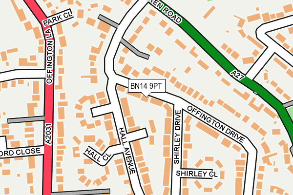 BN14 9PT map - OS OpenMap – Local (Ordnance Survey)