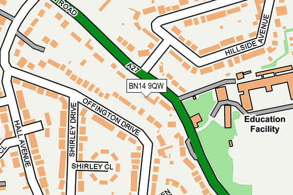 BN14 9QW map - OS OpenMap – Local (Ordnance Survey)