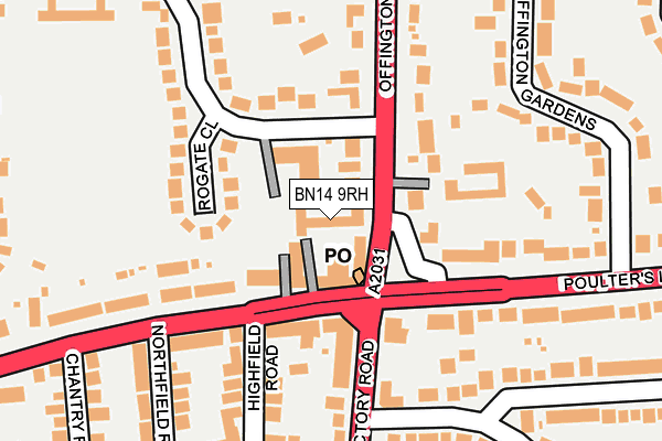 BN14 9RH map - OS OpenMap – Local (Ordnance Survey)