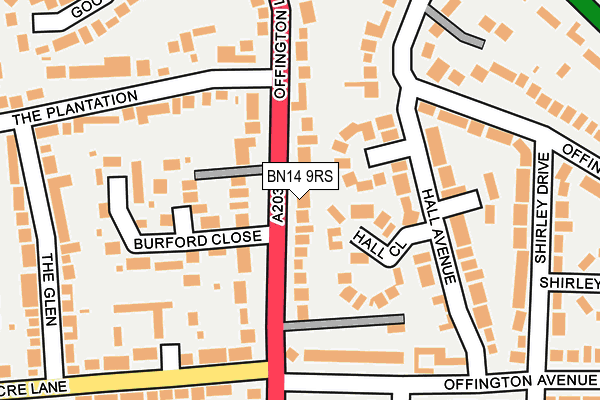 BN14 9RS map - OS OpenMap – Local (Ordnance Survey)