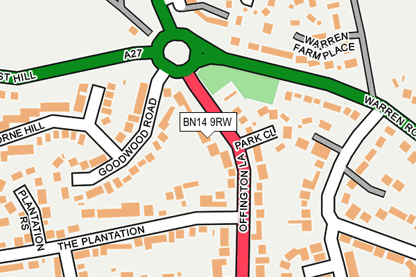 BN14 9RW map - OS OpenMap – Local (Ordnance Survey)