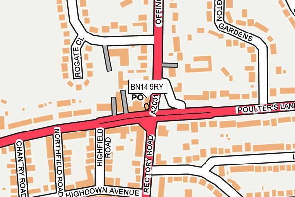 BN14 9RY map - OS OpenMap – Local (Ordnance Survey)