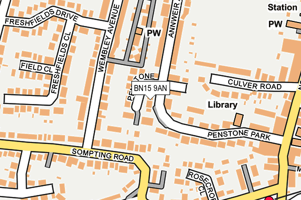 BN15 9AN map - OS OpenMap – Local (Ordnance Survey)