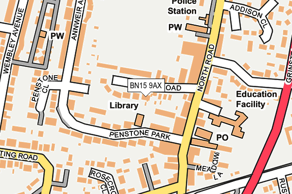 BN15 9AX map - OS OpenMap – Local (Ordnance Survey)