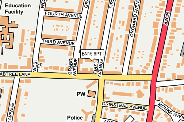 BN15 9PT map - OS OpenMap – Local (Ordnance Survey)