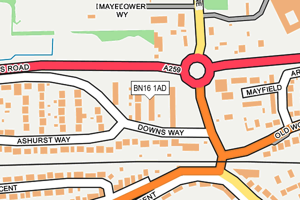 BN16 1AD map - OS OpenMap – Local (Ordnance Survey)