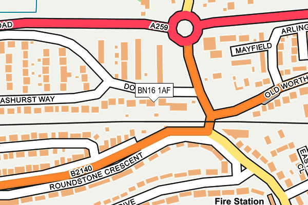 BN16 1AF map - OS OpenMap – Local (Ordnance Survey)