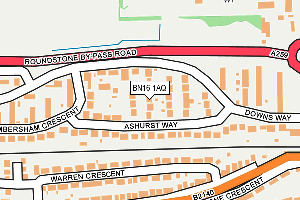 BN16 1AQ map - OS OpenMap – Local (Ordnance Survey)