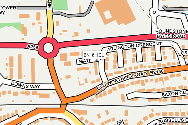 BN16 1DL map - OS OpenMap – Local (Ordnance Survey)