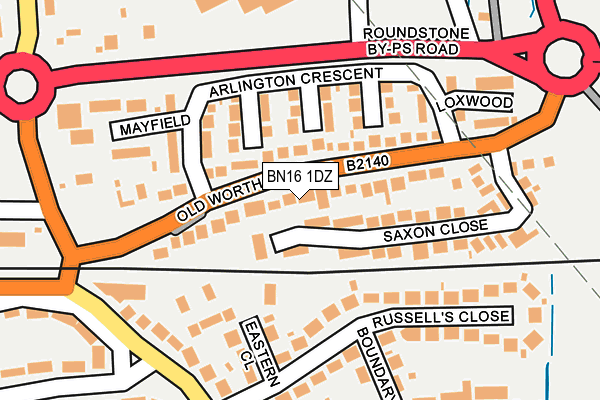 BN16 1DZ map - OS OpenMap – Local (Ordnance Survey)