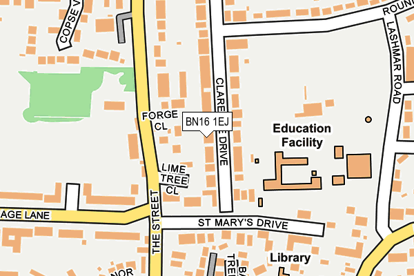 BN16 1EJ map - OS OpenMap – Local (Ordnance Survey)