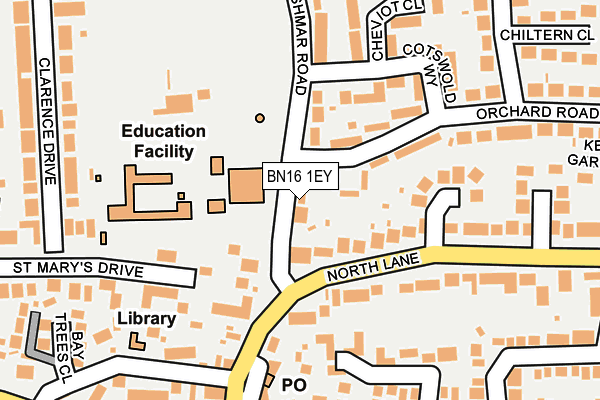 BN16 1EY map - OS OpenMap – Local (Ordnance Survey)