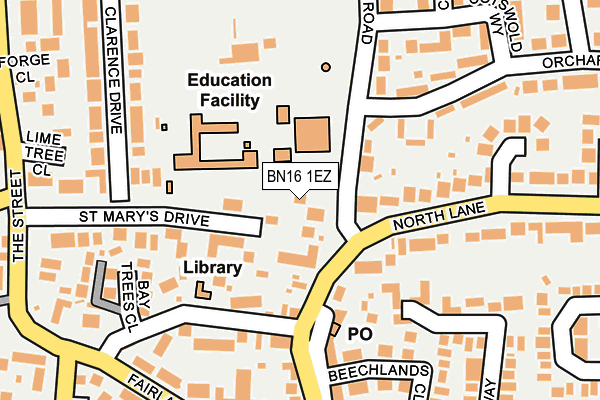 BN16 1EZ map - OS OpenMap – Local (Ordnance Survey)