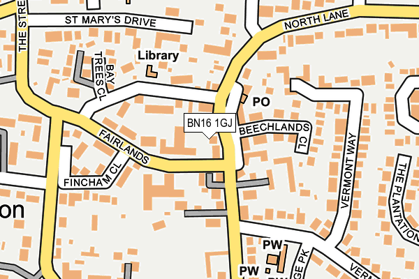 BN16 1GJ map - OS OpenMap – Local (Ordnance Survey)