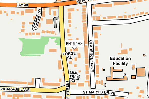BN16 1HX map - OS OpenMap – Local (Ordnance Survey)