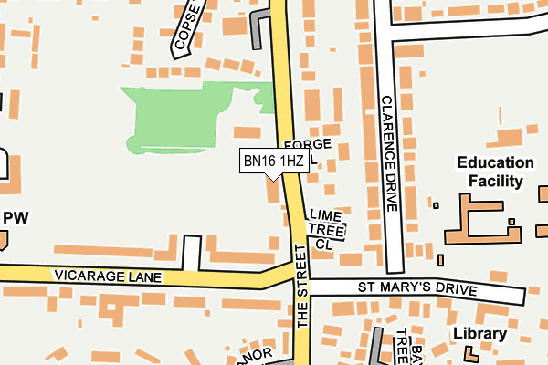 BN16 1HZ map - OS OpenMap – Local (Ordnance Survey)