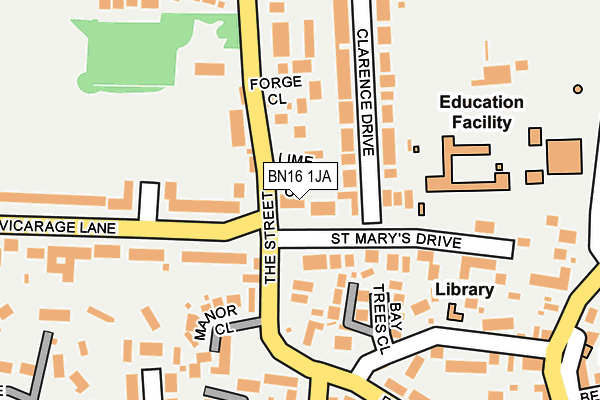 BN16 1JA map - OS OpenMap – Local (Ordnance Survey)