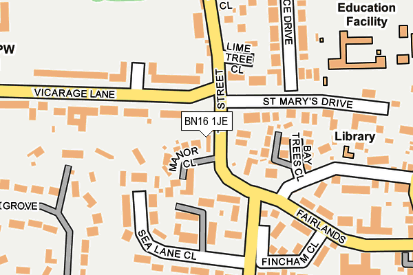 BN16 1JE map - OS OpenMap – Local (Ordnance Survey)
