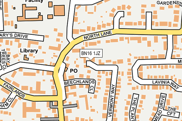 BN16 1JZ map - OS OpenMap – Local (Ordnance Survey)
