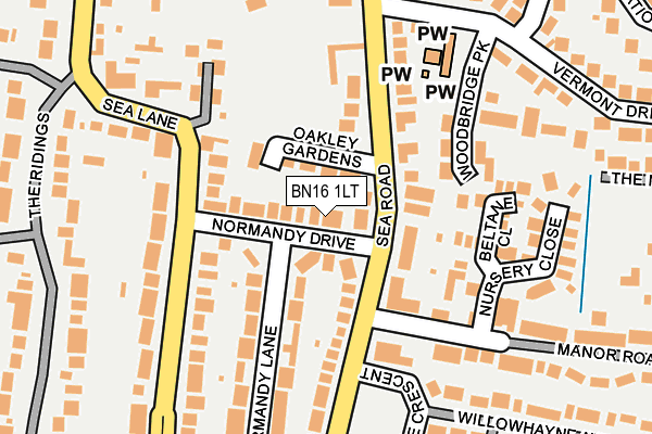 BN16 1LT map - OS OpenMap – Local (Ordnance Survey)