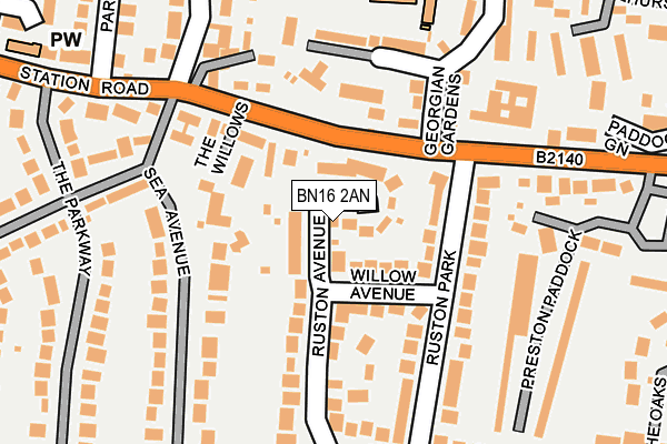 BN16 2AN map - OS OpenMap – Local (Ordnance Survey)
