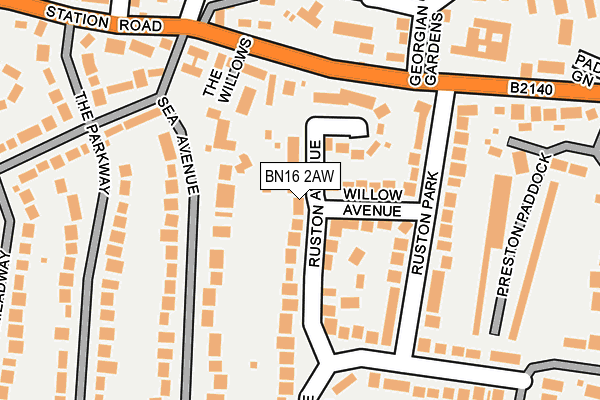 BN16 2AW map - OS OpenMap – Local (Ordnance Survey)