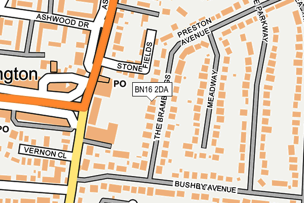 BN16 2DA map - OS OpenMap – Local (Ordnance Survey)