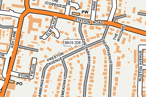 BN16 2DE map - OS OpenMap – Local (Ordnance Survey)