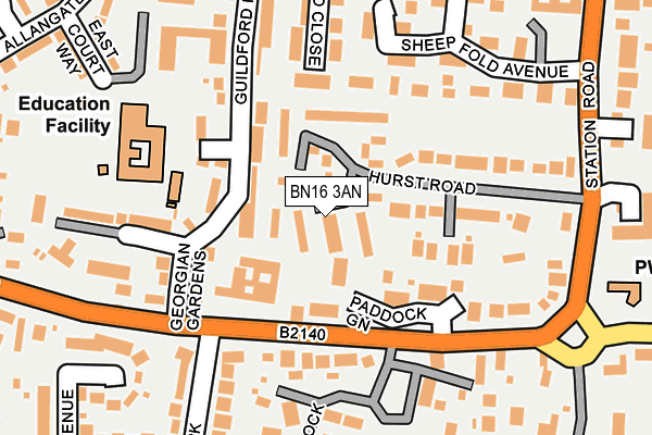 BN16 3AN map - OS OpenMap – Local (Ordnance Survey)