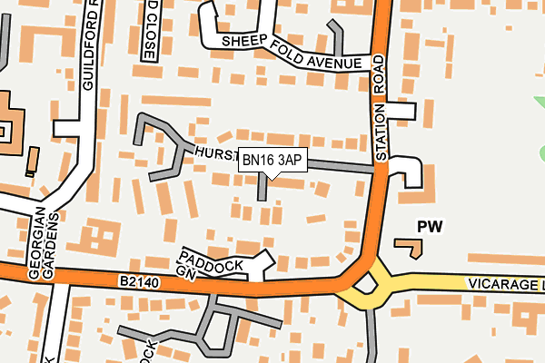 BN16 3AP map - OS OpenMap – Local (Ordnance Survey)
