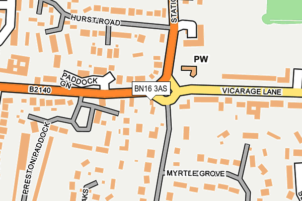 BN16 3AS map - OS OpenMap – Local (Ordnance Survey)